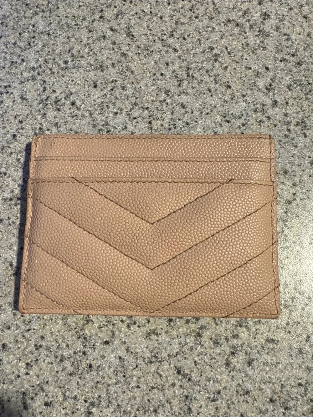Saint Laurent Beige Leather Card Holder with Gold YSL Logo
